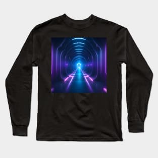 Cyberpunk Purple Blue Neon Portal Gateway Long Sleeve T-Shirt